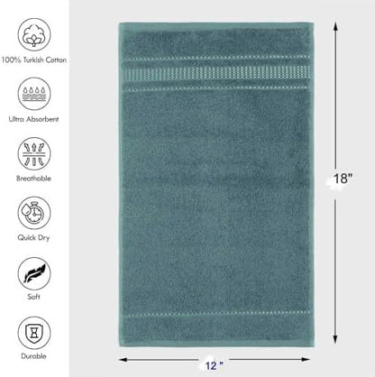 Melissa Linen, Fingertip Towels 4 Pack, 100% Turkish Cotton, Small Hand Towels for Body and Face, 12 x 18 in, Soft and Absorbent, Quick Dry, (Maldive Green Fingertip Hand Towels)