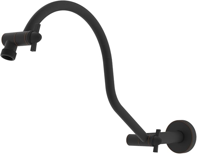 Hibbent All Metal Upgraded 18'' Shower Head Extension Arm, Shower Arm with Flange, Brass Flexible Height & Angle Adjustable Shower Extender with Lock Joint, Universal Connection, Oil Rubbed Bronze