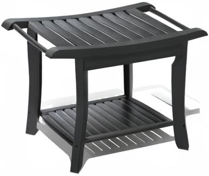 Bamboo Shower Stool Bench Waterproof with Storage Shelf for Shaving Legs or Spa Bath Seat in Bathroom & Inside Shower for Adults Seniors Elderly (24 x 13.4 x 18.5 inches+Black)