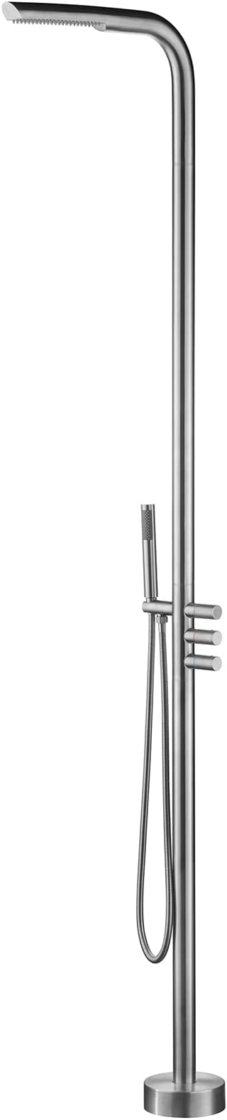 RBROHANT Outdoor Shower Brass Outside Shower Kit for Backyard Garden Pool Beach, Freestanding Outdoor Shower Fixtures with Overhead Shower Head and Handheld, Floor Mounted, Brushed Nickel, RB0089