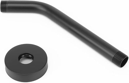 HarJue Shower Arm with Flange and Teflon Tape, Wall Mounted Shower Pipe 304 Stainless Steel Extension Arm for Fixed Shower Head & Handheld (8 Inch, Matte Black)