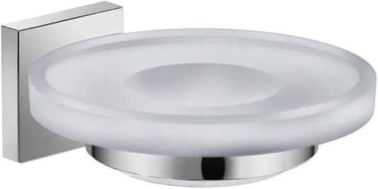 Pemberly Row Modern Soap Dish Tray Wall Mount in Clear Glass Brushed Nickel