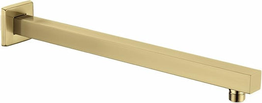 Square Shower Arm with Flange in Brushed Brass 16 Inch Wall Mounted Rainfall Shower Head Extension Arm, Stainless Steel, Brushed Gold
