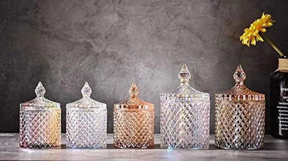 Colorful Home Decorative Jar Qtips Holder Dispenser Glass Storage Container Bathroom Counter Vanity Organizer for Bath Salts/Swabs/Rounds Makeup Sponges Toothpick Jewelry (Amber,10 oz，2