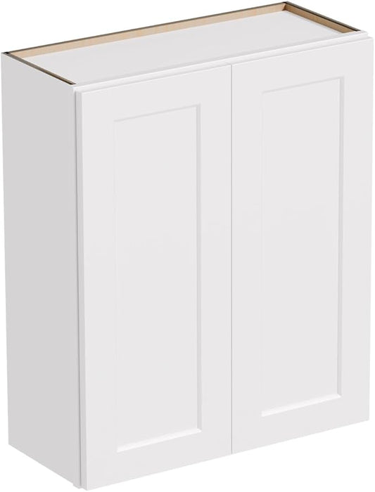 36 Inch Laundry Room Cabinets Wall Mounted, Solid Wood Over The Toilet Storage Cabinet, Bathroom Organizer Cabinets with 2 Shaker Door & 3 Shelves, Easy to Assemble for Kitchen, Garage - White
