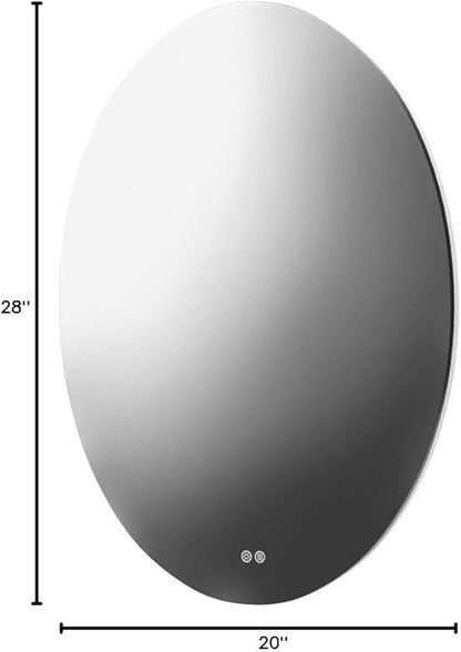 28 X 20 Inch Oval Backlit LED Bathroom Mirror Anti-Fog 3 Colors Light Dimmable Wall Mounted Lighted Bathroom Vanity Mirror Smart Makeup Mirror with Touch Switch