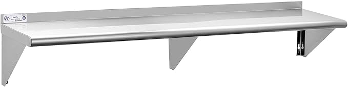 Hally Stainless Steel Shelf 12 x 72 Inches 345 lb, NSF Commercial Wall Mount Floating Shelving for Restaurant, Kitchen, Home and Hotel