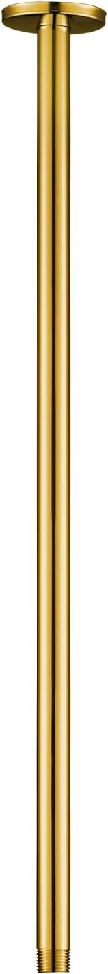 OFFO Shower Arm with Flange, Bright Gold 24 in Ceiling Mount Replacement Rain Shower Head Straight Arm Ceiling-Mounted For Fixed Shower Head & High Pressure Rain