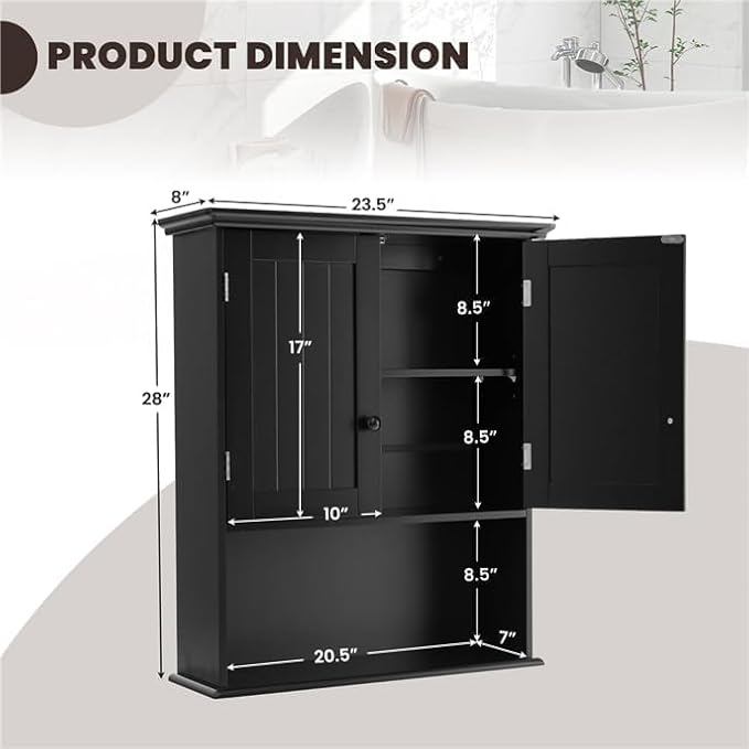 Safeplus 28" H x 23.5" W Wall Mount Medicine Cabinets with Adjustable Shelf and 2-Door for Bathroom Living Room