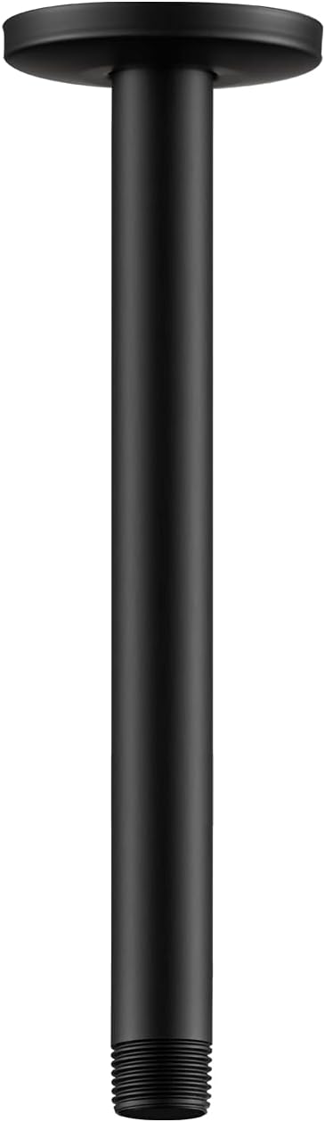 OFFO Shower Arm with Flange 10 in Ceiling Mount Replacement Rain Shower Head Straight Arm Ceiling-Mounted For Fixed Shower Head & High Pressure Rain Matte Black