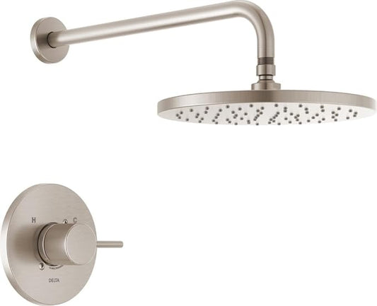 Delta Modern 14 Series Round Rain Shower Faucet Set, Brushed Nickel Shower Head and Handle Set, Valve Trim Kit, Spotshield Stainless T14269-SP-PP (Valve Not Included)
