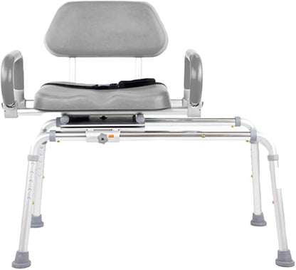 Carousel Sliding Shower Chair Transfer Bench with Swivel Seat, Premium Padded Bath, with Pivoting Arms, Adjustable Space Saving Design for Tubs, Shower, for Handicap & Seniors, Gray