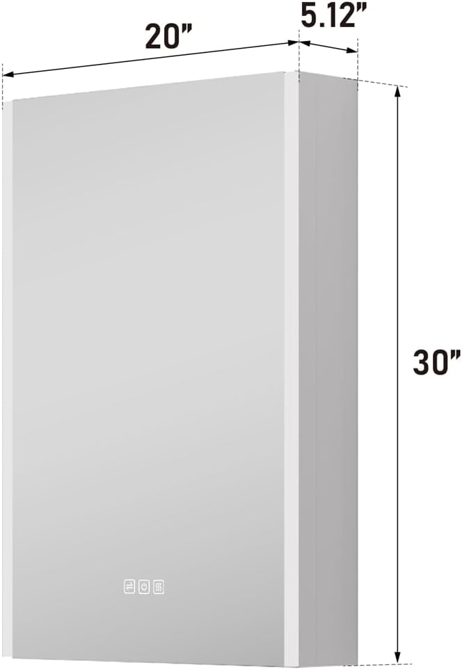 WELLFOR 20" x 30" LED Mirrored Bathroom Cabinet, Mirror Medicine Cabinet with Lights, Defogging LED Mirror Cabinet with Outlets & USB Ports, Surface Mounted, Left Opening Door, Hardwired Connected