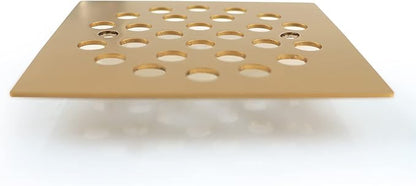 4-1/4 Inch Screw-in Square Floor Drain Cover Replacement Shower Grates with Screws (Brushed Golden)