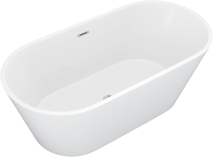 63 Inch Freestanding Bathtub White Acrylic Roll Top Soaking Tub with Chrome Drain Spacious Tub for Modern Homes, YSB9221