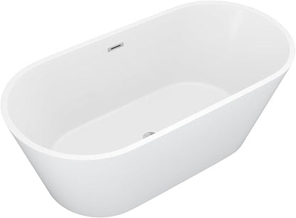 63 Inch Freestanding Bathtub White Acrylic Roll Top Soaking Tub with Chrome Drain Spacious Tub for Modern Homes, YSB9221