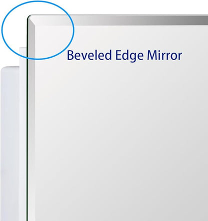 Bathroom Medicine Cabinet with Beveled Edge Mirrored Door 24 x 30 inch, Recessed or Surface Mount, with Adjustable Glass Shelves