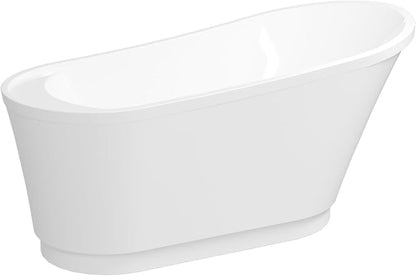 FerdY Langkawi 59" Acrylic Freestanding Bathtub, White Modern Stand Alone Soaking Bathtub, cUPC Certified, Brushed Nickel Drain and Minimalist Linear Design Overflow Included