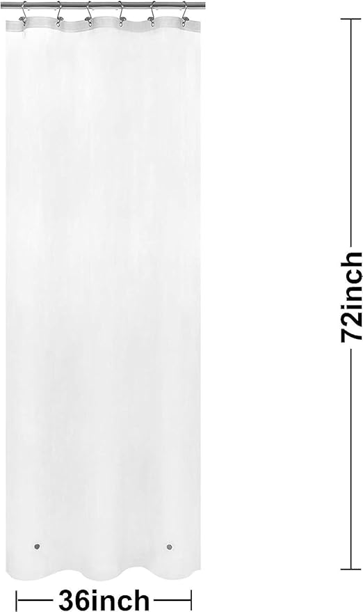 White Stall Shower Curtain Liner 36 x 72 inch Plastic Shower Liner Washable Inside Shower Curtain Liner PEVA Shower Curtains for Bathroom with Magnets and Rustproof Metal Grommet Holes
