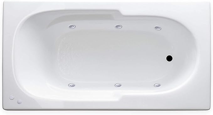 Carver Tubs - AR6032 - Modern Acrylic Fiberglass Whirlpool Tub Water Massage Bathtub, With 6 Adjustable Jets - White Acrylic Rectangle Chrome End Drain - Deep Relaxing Soak - 60"L x 32"W x 18"H