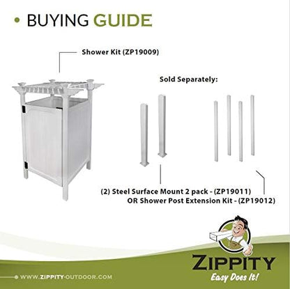 Zippity Outdoor Products Hampton Shower Enclosure - 89"H x 62"W x 47"L White Vinyl Privacy Kit with Door for Pool & Beach, Model ZP19009