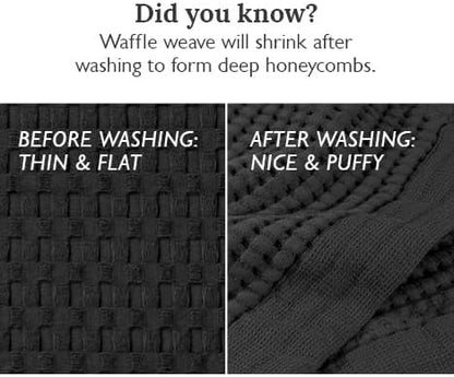 GILDEN TREE Waffle Hand Towels for Bathroom Quick Dry Large Luxury Lint Free Super Absorbent Cotton Hand Towels Set of 2, Modern Style (Faded Black)