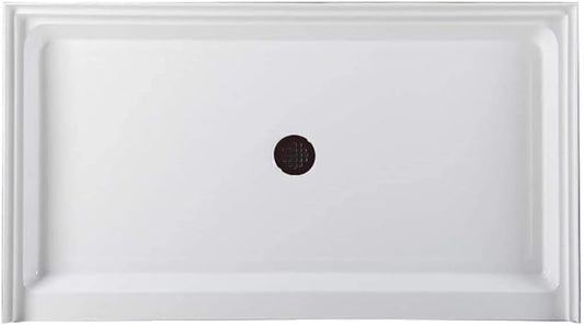 Westbrass SP6036WP-12 60" x 36" 3-Wall Shower Pan with Plastic Center Drain and 4-1/4" Cross Grid Brass Drain Cover, Oil Rubbed Bronze