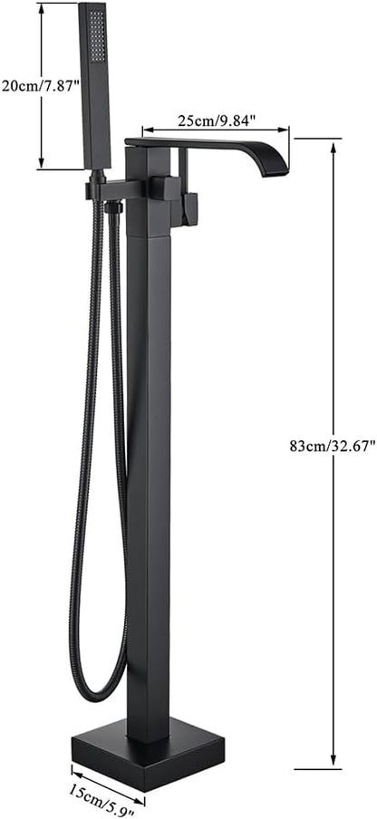 Freestanding Bathtub Faucet Matte Black Floor Mounted Tub Filler with Hand Shower Brass High Flow 360 Degree Swivel Standing Spout Mixer Taps