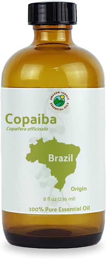 Copaiba Essential Oil - Direct from Amazon Jungle Essential Oils Brazil - Steam Distilled - Aceite de Copaiba for Aromatherapy, Massage, Diffuser, DIY Candle and Soap Making - 8oz