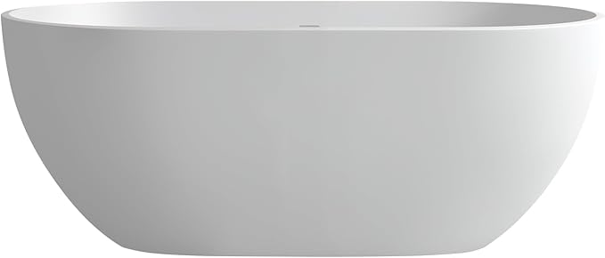 59'' Freestanding Tubs Bathtub Bathroom Solid Surface Resin Stone Bathtubs soaker Tubs Oval Shaped Matte Luxury Modern Soaking Tub with Overflow and Pop-up Drain - White