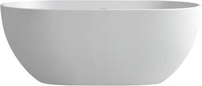 59'' Freestanding Tubs Bathtub Bathroom Solid Surface Resin Stone Bathtubs soaker Tubs Oval Shaped Matte Luxury Modern Soaking Tub with Overflow and Pop-up Drain - White
