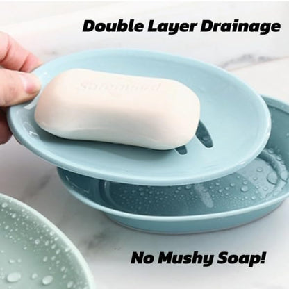 Plastic Soap Dish, Soap Saver Tray with Draining Layer for Bathroom, Shower, Toiletries Essentials, Portable Soap Holder Case for Travel, Easy Cleaning Sponge Holder for Kitchen (Blue)