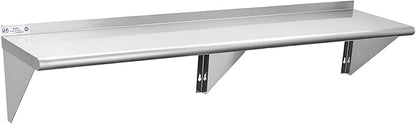 Hally Stainless Steel Shelf 14 x 60 Inches, 400 lb, Commercial Wall Mount Floating Shelving for Restaurant, Kitchen, Home and Hotel