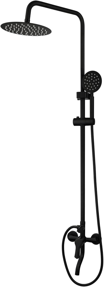 Exposed Shower System 8 Inch Rainfall Shower Head Matte Black Outdoor Shower Fixture 3 Function Stainless Steel Wall Mount Shower Faucet Set with Handheld Sprayer and Tub Spout
