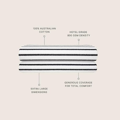 Italic Ultraplush 100% Australian Cotton Bath Sheets - Set of 2 Luxury Extra Large Heavy Duty Bath Sheets, 800GSM Plush and Absorbent Sheets, Resort Grade Striped (White and Blue)