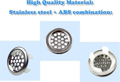 4 Pack Sink Overflow Trim-Ring Stainless Steel Bathroom Kitchen Basin Hole Insert, Honeycomb Round Cap (Silver)