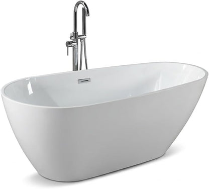 67 Inch Acrylic Freestanding Bathtub, Acrylic Soaking Bathtub with Matte Drain and Overflow, Modern Square Tub, cUPC Certified, Deep Ergonomic Design, Double-Walled Insulation, Easy Installation