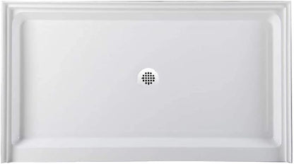 Westbrass SP6036WP-50 60" x 36" 3-Wall Shower Pan with Plastic Center Drain and 4-1/4" Cross Grid Brass Drain Cover, Powder Coat White