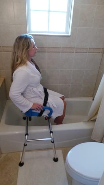 Carousel Sliding Shower Chair Tub Transfer Bench with Swivel Seat, Bariatric, Premium Padded with Pivoting Arms, High Capacity, Heavy Duty for Tubs, Inside Shower, for Handicap & Seniors, Blue