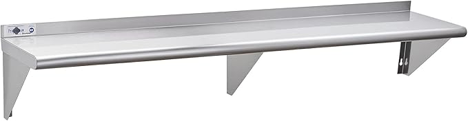 Profeeshaw NSF Stainless Steel Shelf 12” x 72”, 345 lb Commercial Shelves Wall Mounted Metal Shelving with Backsplash and 2 Brackets for Restaurant, Bar, Utility Room, Kitchen and Garage