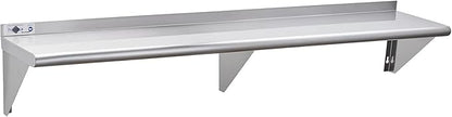 Profeeshaw NSF Stainless Steel Shelf 12” x 72”, 345 lb Commercial Shelves Wall Mounted Metal Shelving with Backsplash and 2 Brackets for Restaurant, Bar, Utility Room, Kitchen and Garage