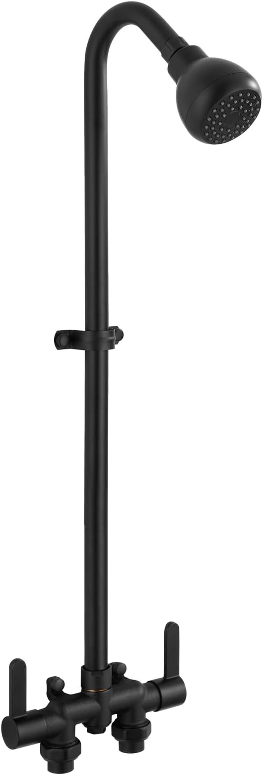 Aolemi Outdoor Shower Fixtures Kit Faucet System 3 Inch Center with Showerhead 2 Handle Exposed Shower with Brass Mix Valve Matte Black