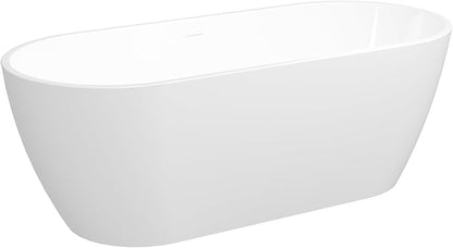 FerdY 67" Bali Elite Acrylic Freestanding Bathtub, Gracefully Shaped Freestanding Soaking Bathtub, Toe-Tap Brushed Nickel Drain and Minimalist Linear Design Overflow Included, cUPC Certified