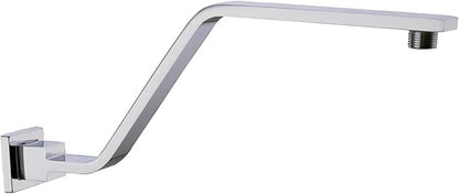 16 Inch S Shape Chrome Shower Head Arm, Square Wall Mounted Shower Arm and Flange Included