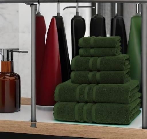 Veteran Textile LLC, Luxury Hotel & Spa, Turkish Cotton Dark Green Towels Bathroom Sets | 6 Pieces Fairfield Green Bath Towels | Soft and Absorbent Green Towel Set for Your Bathroom