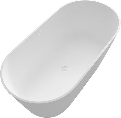 67" Premium Solid Surface Freestanding Bathtub, Upgraded Oval Stone Resin Soaking Tub with Overflow and Pop-up Drain, Matte White