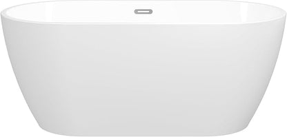 FerdY 59" Bali Elite Acrylic Freestanding Bathtub, Gracefully Shaped Freestanding Soaking Bathtub, Toe-Tap Chrome Drain and Minimalist Linear Design Overflow Included, cUPC Certified