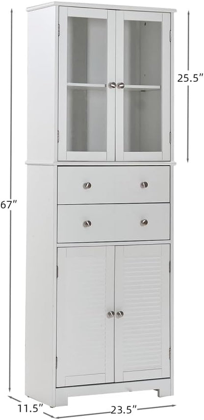 67" Tall Kitchen Pantry Cabinet with Doors and Shelves Large Stand Up Pantry Storage Cabinet with Drawer Large Food Cupboard Storage Cabinet for Kitchen Bathroom Craft Room, White