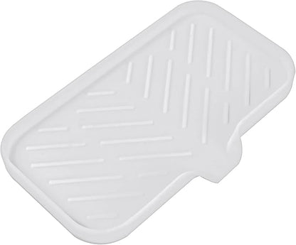 Silicone Bathroom Soap Dishes with Drain Spout-Bathroom and Kitchen Sink Organizer,Sponge Holder,Dish Soap Tray,Perfect for Dispenser,Scrubber,Bottle,Cup on Sink or Counter-White 9.6"×5.3"