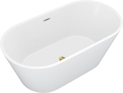 59 Inch Freestanding Acrylic Bathtub White Roll Top Soaking Tub with Gold Drain Glossy Finish for Elegant Bathroom Style, YSB9220